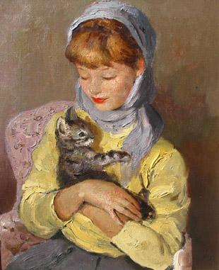 Image of 'Jeune Fille Avec Chaton (The Kitten)' by Marcel Dyf